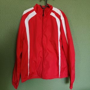 NWT WITH FLAW SPORT-TEK RED WINDBREAKER SPORT JACKET IN SIZE MEDIUM